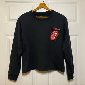 The Rolling Stones Womens Small Cropped Sweatshirt Black Long Sleeve Top